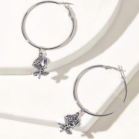 2/$20! Silver Hoops w/Antiqued Rose - Picture 3 of 10